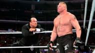 Lesnar, about to eat his opponent alive, while Heyman watches.